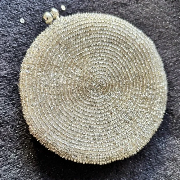 VINTAGE teeny BEADED BLACK CAT kisslock coin purse jewelry box BLACK & WHITE - Picture 2 of 5